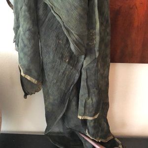 Black Chiffon Silk Art Shawl - metallic trim